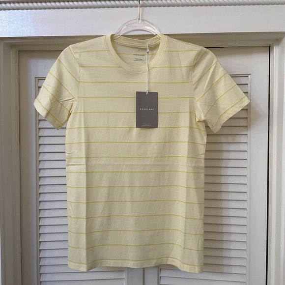 Everlane Yellow Striped Short Sleeve Cotton Crew Neck T Shirt, Size S NWT - Picture 7 of 11